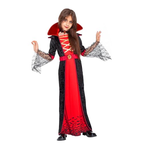 Vampir Kostüm Mädchen, Halloween Vampir Kleid Mädchen Gothic Kostüm Vampire Queen Kleid mit Halskette für Halloween Karneval Fasching Mottoparty Dracula Cosplay Party (M) von Conponous