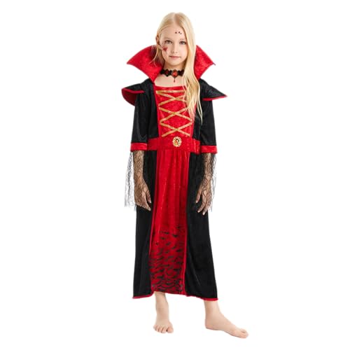 Vampir Kostüm Mädchen, Halloween Vampir Kleid Mädchen Gothic Kostüm Vampire Queen Kleid mit Halskette für Halloween Karneval Fasching Mottoparty Dracula Cosplay Party (S) von Conponous