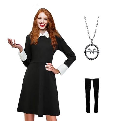 Halloween Kostüm Damen Mädchen, Schwarzes Kleid Damen Halloween mit Strümpfen und Halskette, Ideale Wahl für Halloween Karneval Cosplay und Andere Festliche Anlässe (M) von Conponous