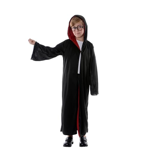 Zauberer Kostüm Kinder, Faschingskostüme Kinder Jungen Mädchen, Zauberer Kostüm mit Magier Robe Gestreifte Krawatte Hut Zauberstab Halstuch Brille für Cosplay Karneval (115) von Conponous