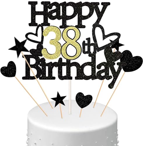 Conruich Happy 38th Birthday Tortendeko Geburtstag Mann, Schwarz Kuchendeko 38. Geburtstag Frau, Glitzer Kuchen Topper 38. Geburtstag Ballons Konfetti für Geburtstagstorte Deko 38 Jahre Frauen Männer Conruich Happy 38th Birthday Tortendeko Geburtstag Mann, Schwarz Kuchendeko 38. Geburtstag Frau, Glitzer Kuchen Topper 38. Geburtstag Ballons Konfetti für Geburtstagstorte Deko 38 Jahre Frauen Männer von Conruich