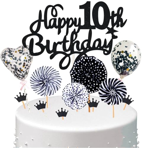 Conruich Tortendeko 10. Geburtstag Junge, Kuchen Topper Happy 10th Birthday Schwarz, Glitzer Kuchendeko 10. Geburtstag Ballons Konfetti Papierfächer für Geburtstagstorte Deko 10 Jahre Kinder Conruich Tortendeko 10. Geburtstag Junge, Kuchen Topper Happy 10th Birthday Schwarz, Glitzer Kuchendeko 10. Geburtstag Ballons Konfetti Papierfächer für Geburtstagstorte Deko 10 Jahre Kinder von Conruich