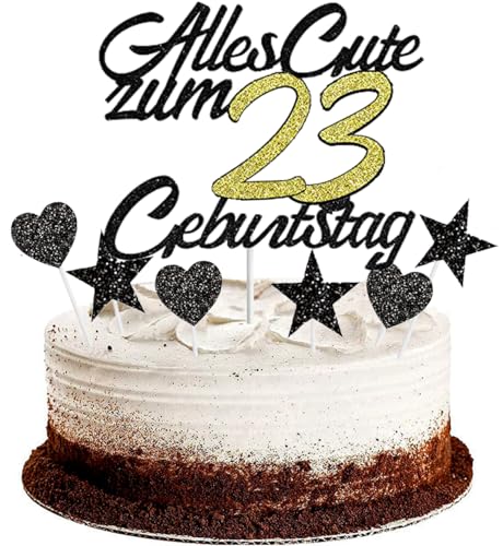 Conruich Tortendeko 23. Geburtstag Mann, Kuchendeko Happy 23th Birthday Schwarz, Glitzer Kuchen Topper 23. Alles Gute Geburtstag Ballons Konfetti für 23 Jahre Geburtstagstorte Deko Frauen Männer Conruich Tortendeko 23. Geburtstag Mann, Kuchendeko Happy 23th Birthday Schwarz, Glitzer Kuchen Topper 23. Alles Gute Geburtstag Ballons Konfetti für 23 Jahre Geburtstagstorte Deko Frauen Männer von Conruich
