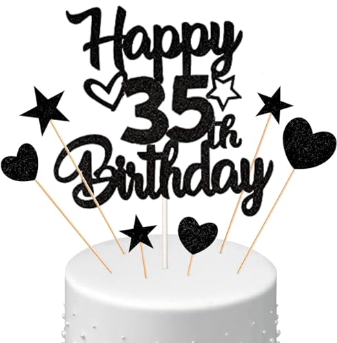 Conruich Tortendeko 35. Geburtstag Mann, Kuchendeko Happy 35th Birthday Schwarz, Glitzer Kuchen Topper 35. Geburtstag Ballons Konfetti Papierfächer für Geburtstagstorte Deko 35 Jahre Frauen Männer Conruich Tortendeko 35. Geburtstag Mann, Kuchendeko Happy 35th Birthday Schwarz, Glitzer Kuchen Topper 35. Geburtstag Ballons Konfetti Papierfächer für Geburtstagstorte Deko 35 Jahre Frauen Männer von Conruich
