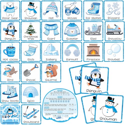 Containlol 48 Stück Weihnachten Memory Matching Game Winter Matching Cards Winter Christmas Match Game Concentration Cards for Holiday Educational Gifts Family School Supplies (Winter) von Containlol