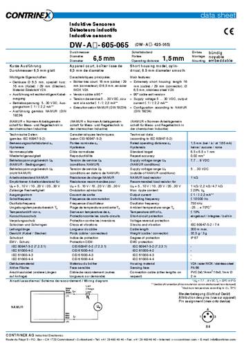 Contrinex Induktiver Sensor 6.5mm bündig NAMUR DW-AD-605-065-220 von Contrinex