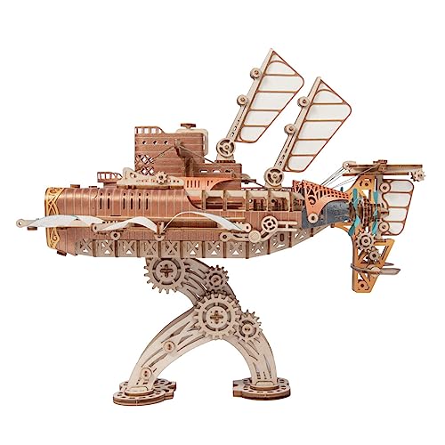 ControlCraze 3D Wooden Puzzle, 400+PCS DIY Steampunk Fantastisches Raumschiff Modell, 3D Luftschiff Holzpuzzle Spielzeug für Kinder und Erwachsene (Gelb) von ControlCraze