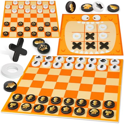 Coogam 3-in-1 Schach und Schach Spiel, Tic Tac Toe Vintage Jumbo Brettspiel mit Spielmatte, Party Gunst Familie Rasen Aktivität Indoor Outdoor Travel Spiel für Kinder Erwachsene von Coogam