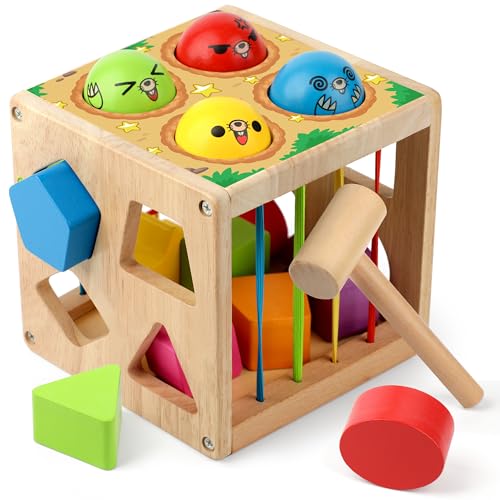 Coogam Holz Montessori Kinderspielzeug, Formen Klassifizierung Cube Gewicht Schlag Maulwurf Feinmotorisiertes Spiel für 1 2 3 18 Monate Babys männlich und weiblich Baby Geschenk von Coogam