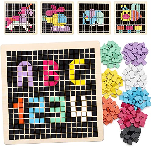 Coogam Holz Mosaik Puzzle, 370PCS Form Musterblöcke mit 8 Farben, Pixel Brettspiel STEM Montessori Spielzeug Geschenk für Kleinkinder Kinder Jungen Mädchen Alter 4 5 6 7 Jahre alt von Alyasameen