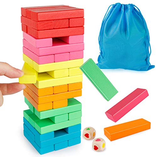 Coogam Holzblöcke Stapelspiel mit Aufbewahrungstasche, Bunte Toppling Tower Bausteine ​​Rätse Lernen pädagogische Montessori Spielzeug Geschenke von Coogam