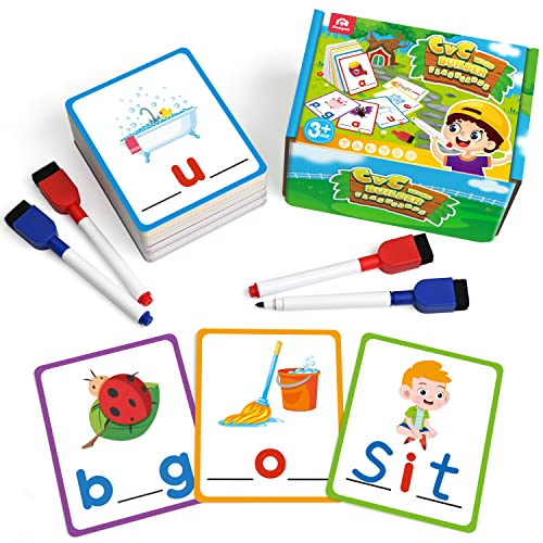 Coogam Kurze Vokale Rechtschreibung Flashcards, Lernen zu schreiben CVC Sight Words Farbe Muster Handschrift Karten Feinmotorik Montessori Lernspielzeug für Kinder 3 4 5 Jahre alt von Coogam