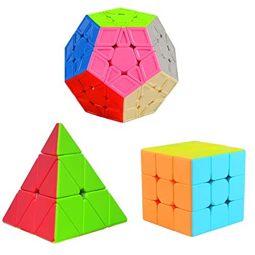 Cooja Zauberwürfel Set 3x3 + Pyraminx + Megaminx, 3 Stück Speed Cube Magischer Würfel Speedcube, Schnelles Glattdrehen Robust Spielzeug Geschenk für Jungen Mädchen von Cooja