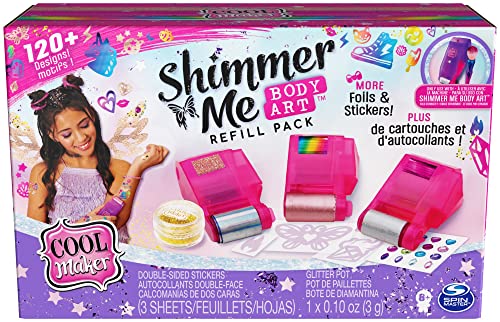 Cool MAKER Shimmer Me Tattoo Nachfüllset XXL - 120+ Aufkleber, 3 Metallicfolien und Glitzer, zur Verwendung mit dem Shimmer Me Tattoo Studio, ab 8 Jahren von Cool MAKER