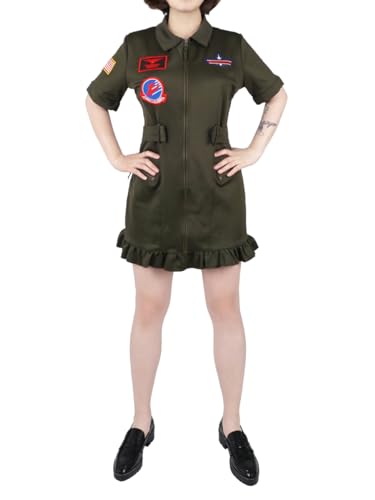 CoolChange Fliegerkombi Kleid | Kampfpiloten Overall Damen Kostüm | Olivegrün | Größe: L von CoolChange