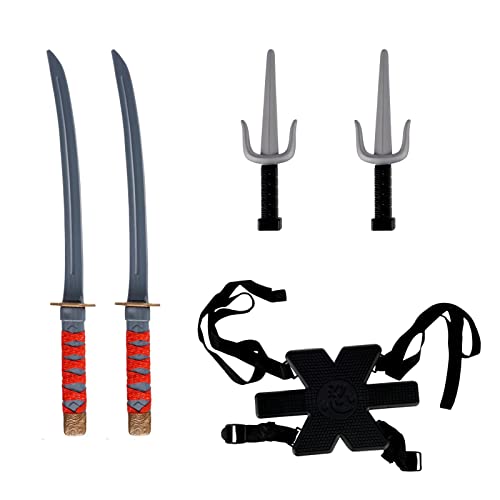 CoolChange Kinder Ninja Schwert Set für Samurai Kostüm | Kunststoff | Waffenset mit 2 Katana Schwerter, 2 Sai Dolche, Rückenholster von CoolChange