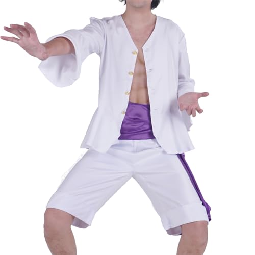 CoolChange Monkey D. Ruffy Gear 5 Kostüm | Nika Cosplay Verkleidung | Hemd, Hose und Schärpe | Weiß | Größe: L von CoolChange