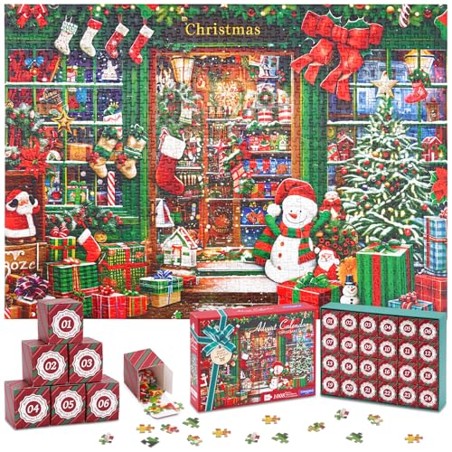 Cooldele Weihnachtspuzzle-Adventskalender 2024 für Kinder und Erwachsene, 1008-teiliges Puzzle, 24-Tage-Weihnachts-Countdown-Kalender Familienspiel, Geburtstags Weihnachts- und Dankeschön-Geschenk von Cooldele