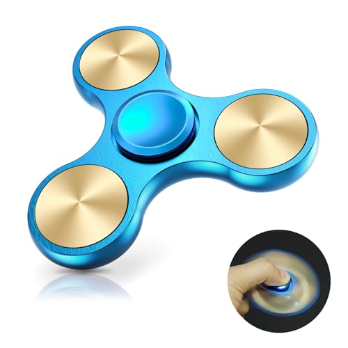 Coolden Fidget Spinner Metall Fidget Toys EDC Hand Spinner Hochwertig Angst Anti Stress Relief Spielzeug Geschenk für Kinder Erwachsene Edelstahl Leiser Fingerkreisel für Büro Schule Gold Blau von Coolden