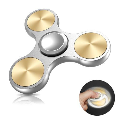 Coolden Fidget Spinner Metall Fidget Toys EDC Hand Spinner Hochwertig Angst Anti Stress Relief Spielzeug Geschenk für Kinder Erwachsene Edelstahl Leiser Fingerkreisel für Büro Schule Gold Silber von Coolden