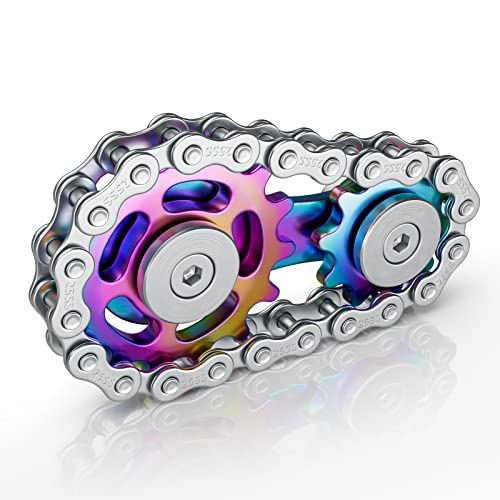 Coolden Fidget Spinner Linkage Bike Chain Fidget Toys Design 2 Gänge Spin Fingerspitzen Kreisel Spielzeug Metall Edelstahl mit Glatten Lagern Anti Stress Fidget Spielzeug für Erwachsene Kinder Bunt von Coolden