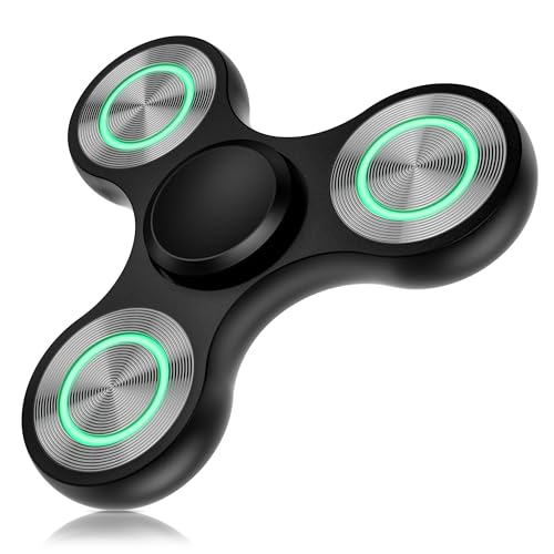 Coolden Fidget Spinner Metall Fidget Toys Led 3-5 Min Hochgeschwindigkeit Hand Spinner Spielzeug ADHS Anti Stress Finger Tri-Spinner Fidget Toy für Kinder Erwachsene Black von Coolden