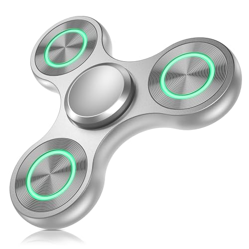 Coolden Fidget Spinner Metall Fidget Toys für Kinder Leuchtende Finger Spinner Sensory Hand Fidget Spielzeug Anti Stress Angst Fidget Finger Toy Fidget Kreisel Spielzeug für Kinder Erwachsene Silber von Coolden