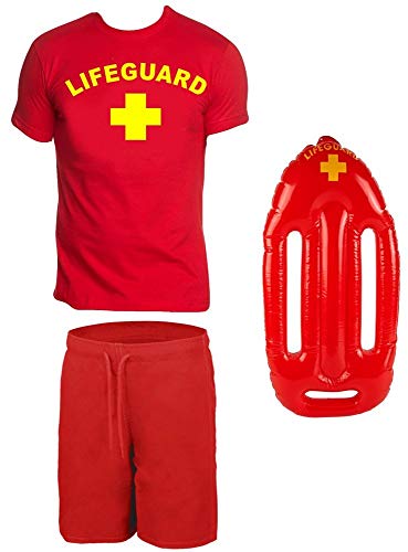 coole-fun-t-shirts Lifeguard Schwimmboje Kostüm Rettungsschwimmer 3 teilig Set T-Shirt Badehose ROT Gr.XL von coole-fun-t-shirts