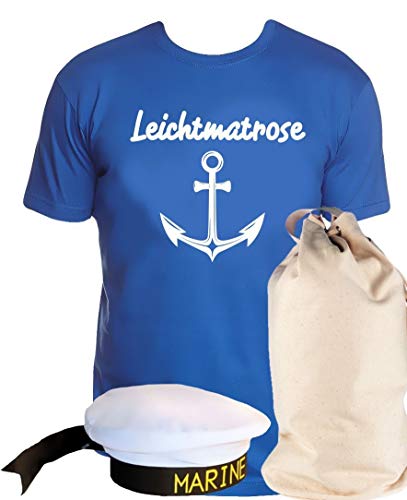 Coole-Fun-T-Shirts Matrosen Kostüm Set Leichtmatrose T-Shirt + Matrosenmütze + Sack blau Gr.3XL von Coole-Fun-T-Shirts