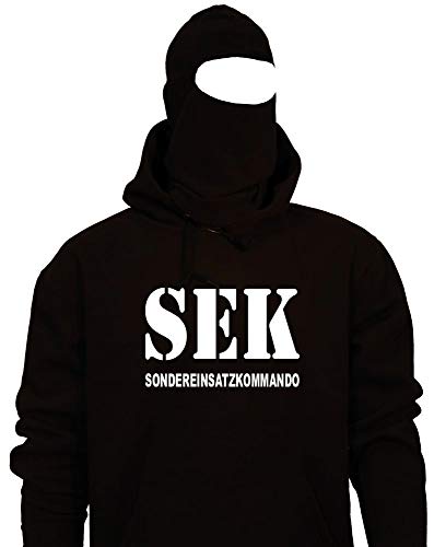 Coole-Fun-T-Shirts SEK PUR Kostüm 2er Set Sturmhaube + Hoodie Sweatshirt MIT Kapuze schwarz Gr.140cm von Coole-Fun-T-Shirts