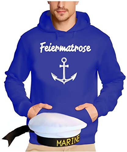 Matrosen Kostüm Set Feiermatrose Hoodie Sweatshirt mit Kapuze + Matrosenmütze blau Gr.S von Coole-Fun-T-Shirts