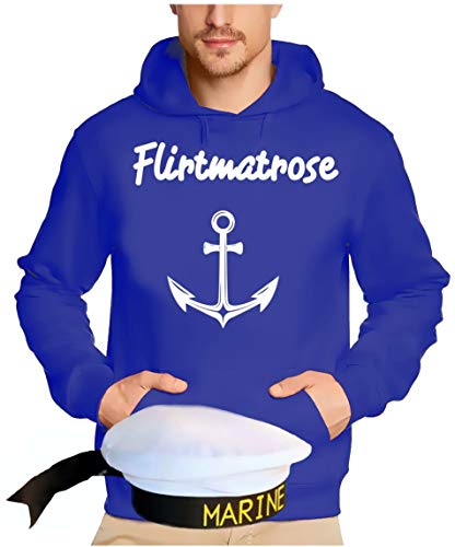 Matrosen Kostüm Set Flirtmatrose Hoodie Sweatshirt mit Kapuze + Matrosenmütze blau Gr.XL von Coole-Fun-T-Shirts