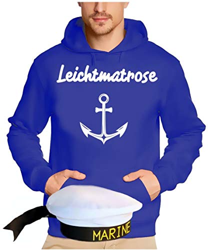 Matrosen Kostüm Set Leichtmatrose Hoodie Sweatshirt mit Kapuze + Matrosenmütze blau Gr.M von Coole-Fun-T-Shirts