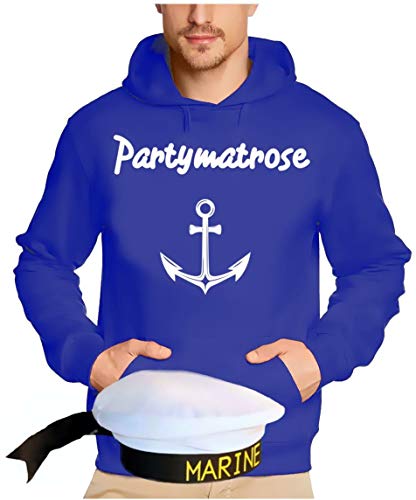 Matrosen Kostüm Set Partymatrose Hoodie Sweatshirt mit Kapuze + Matrosenmütze blau Gr.M von Coole-Fun-T-Shirts