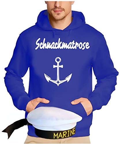 Matrosen Kostüm Set Schnackmatrose Hoodie Sweatshirt mit Kapuze + Matrosenmütze blau Gr.XL von Coole-Fun-T-Shirts