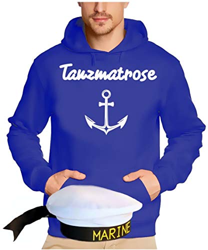 Matrosen Kostüm Set Tanzmatrose Hoodie Sweatshirt mit Kapuze + Matrosenmütze blau Gr.M von Coole-Fun-T-Shirts