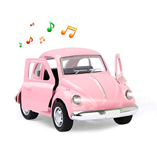 Coolplay Mini Spielzeugauto Beleuchtete und musikalische Pull Back Frition Auto Spielzeug Klassisches Druckguss Auto Modell Pädagogisches Spielzeug für Mädchen Spielzeugauto Rosa von Coolplay