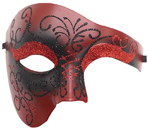 Coolwife Maskerade Maske Vintage Phantom der Oper One Eyed Half Face Kostüm (Y Red) von Coolwife