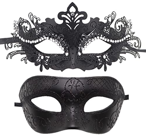 Coolwife Maskerade Masken für Paare, Metall, venezianisch, Mardi Gras, Party, Abend, Abschlussball, Kostüm, Maske, C Schwarz, Einheitsgröße von Coolwife