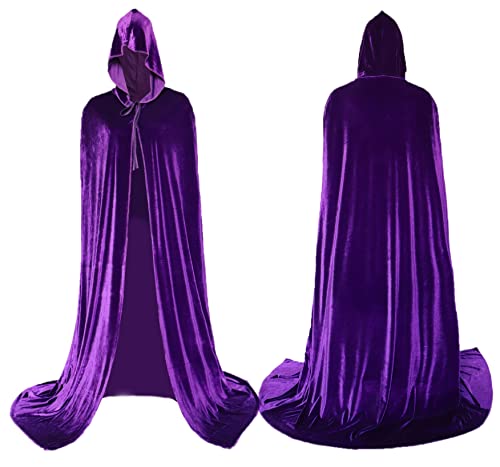 Coolwife Samt Mantel Cape Wizard Hooded Party Halloween Cosplay Kostüme für Männer Frauen 53" (Dunkel Violett) von Coolwife