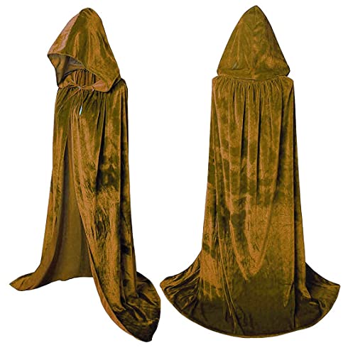 Samt-Umhang mit Zauberer und Kapuze, für Partys, Halloween, Cosplay, Kostüme für Männer und Frauen, 134,3 cm - Gold - Einheitsgröße von Coolwife