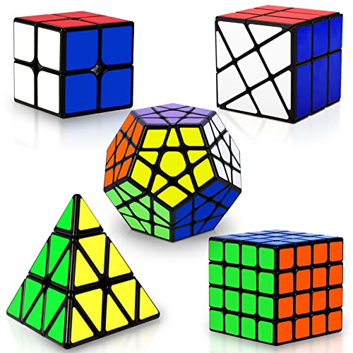 Coolzon Zauberwürfel Set, 5 Stück Speed Cube Set, Speed Cube Set 2x2 4x4 Fenghuolun Pyraminx Pyramid Megaminx Fenghuolun Puzzle Cube Spielzeug Geschenk für Kinder Erwachsene von Coolzon