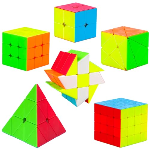 Coolzon Zauberwürfel Speedcube Set, Puzzle Cube Set 2x2 3x3 4x4 Pyraminx Pyramid Fenghuolun Axis Cube, Speed Magic Cube, 6 Stück von Coolzon