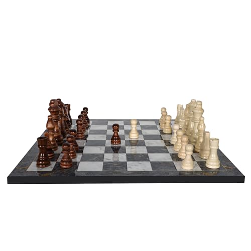 Wooden Chess Set 37cm-14.5" - Marble Walnut Mosaic Pattern - Classic Range Chess Board and Wooden Figures (Grey Marble) von Cooper Chess