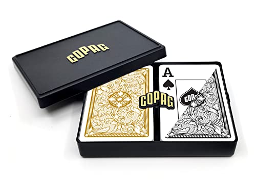 Copag Legacy Design Spielkarten aus 100% Kunststoff, Brückengröße, Jumbo-Index, Schwarz/Gold, Doppeldeck-Set Copag Legacy Design Spielkarten aus 100% Kunststoff, Brückengröße, Jumbo-Index, Schwarz/Gold, Doppeldeck-Set von Copag