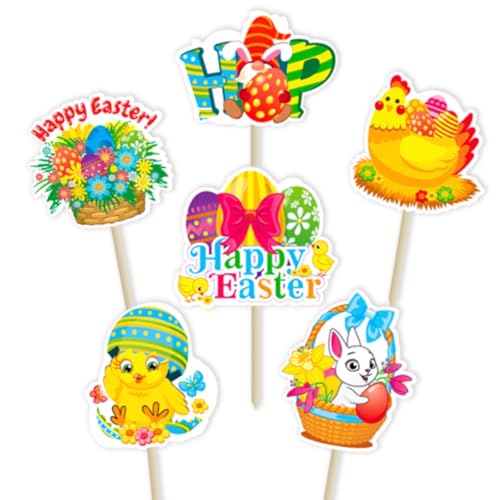 24 Stück Happy Easter Cake Topper Ostern Cupcake Topper Glitzer Ostern Kuchen Topper Ei Küken Bunny Kuchen Topper Kaninchen Kuchen Topper für Hasen Ostern Thema Frühling Geburtstag Babyparty Party von Copbopwn