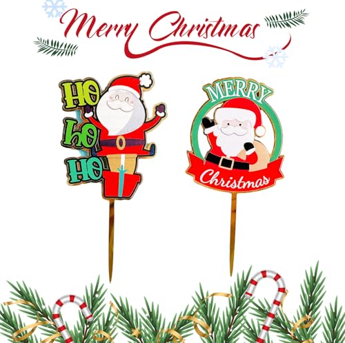 2Pcs Weihnachtskuchen Topper Weihnachtsmann Merry Christmas Cake Topper Weihnachtskuchen Dekorationen Zahnstocher Fahnen für Weihnachtskuchendekorationen Party Urlaub Zubehör von Copbopwn