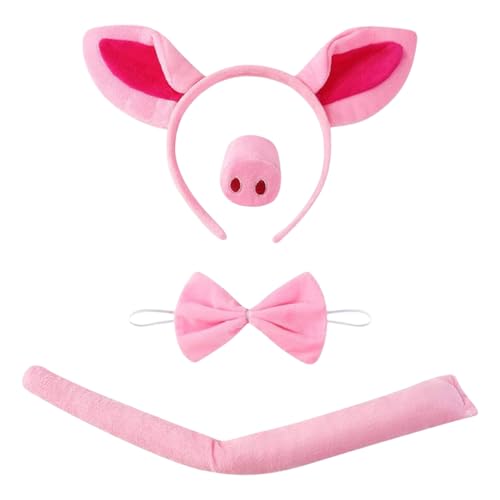 4 Stück Halloween Schwein Kostüm Set Schweineohren Stirnband Schweineschwanz Nase Fliege Schwein rosa Tier Kostüm Set Fancy Dress Kostüm Set Zubehör für Halloween Party Kostüm Party Dress up Play von Copbopwn