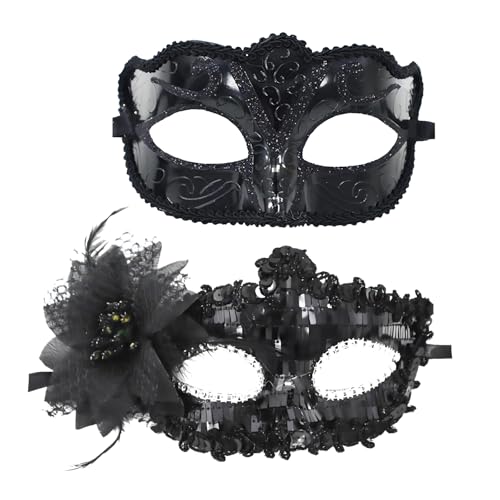 Copbopwn 2 Stück Maskerade Maske für Frauen Männer, Pärchen Maskerade Masken Blume Halloween Maske Plastik Maskerade Maske schwarz Fancy Dress Masken Brillen Venezianische Halloween Kostüm Maske von Copbopwn