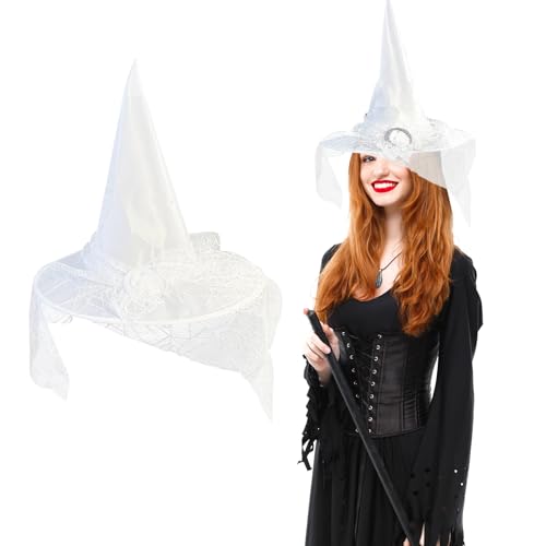 Copbopwn Hexenhut Erwachsene Halloween Hexenhut Zauberer-Hut Hexenhut mit Schleier Hexen Hüte Hexen Kostüm Frauen Hexe Zubehör Halloween Kostüm Cosplay Party Verkleiden Requisiten von Copbopwn